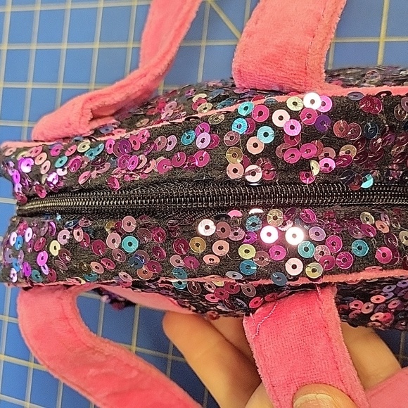 Justice Shimmering Mini Velvety 8" x 4" x 6" Bag Pink Straps Sequins Initial K - Picture 7 of 11